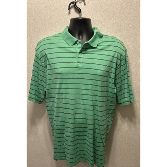 Polo Ralph Lauren Mens Large Green Striped Short Sleeve Polo Shirt‎ Classic Golf - Picture 1 of 4
